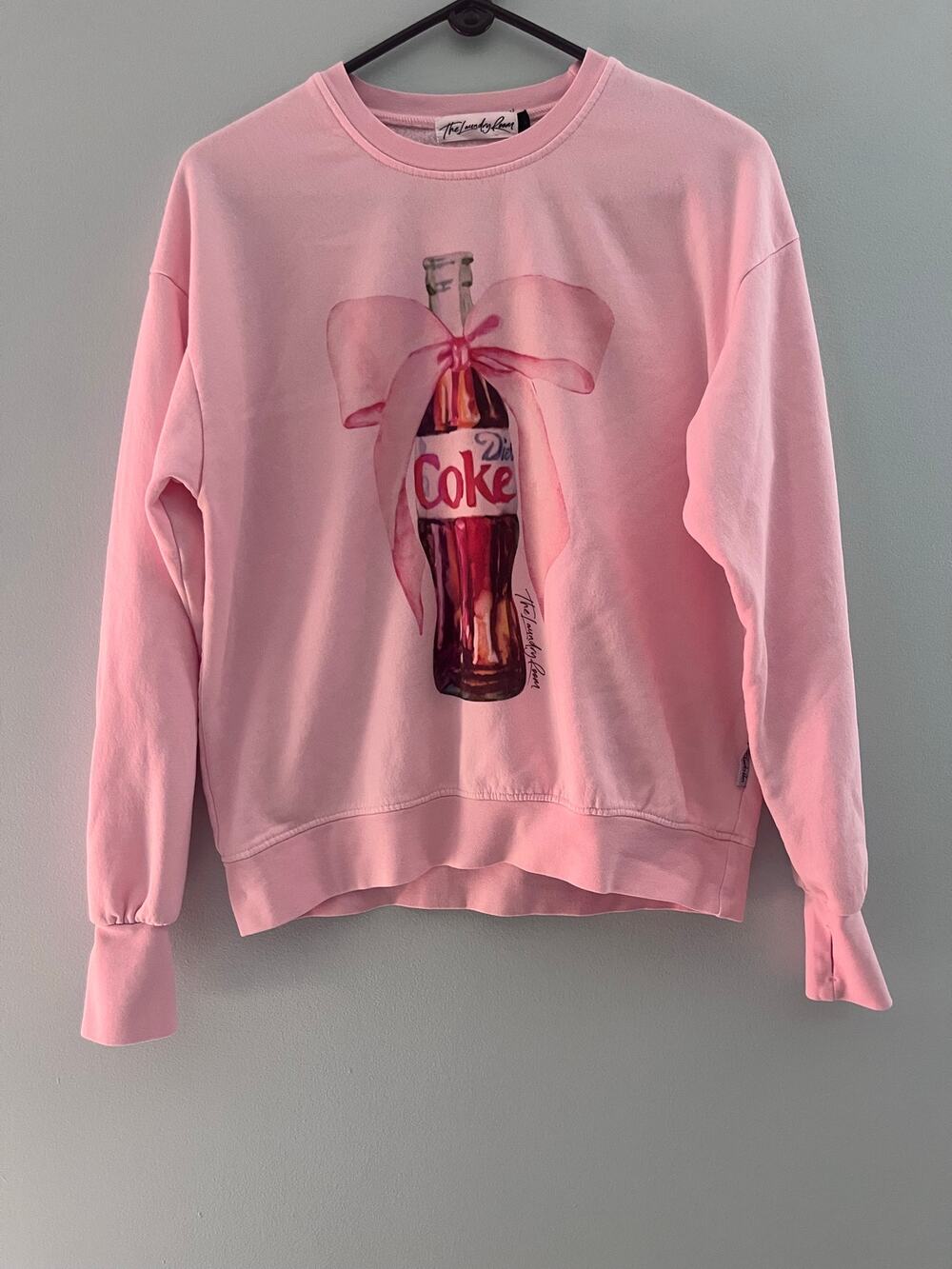 Womens Pink Diet Coke Bow Crewneck Small